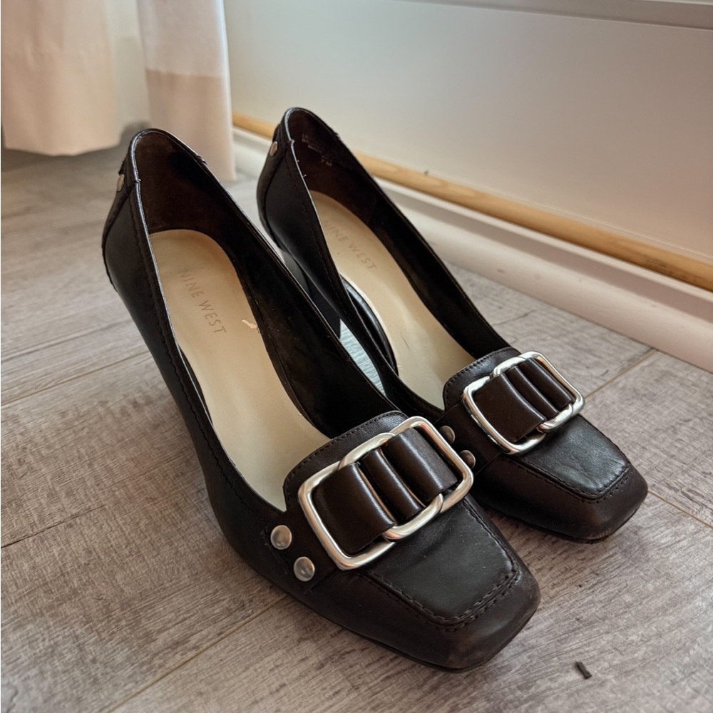 Nine West Dark Brown Heels with Buckle Detail